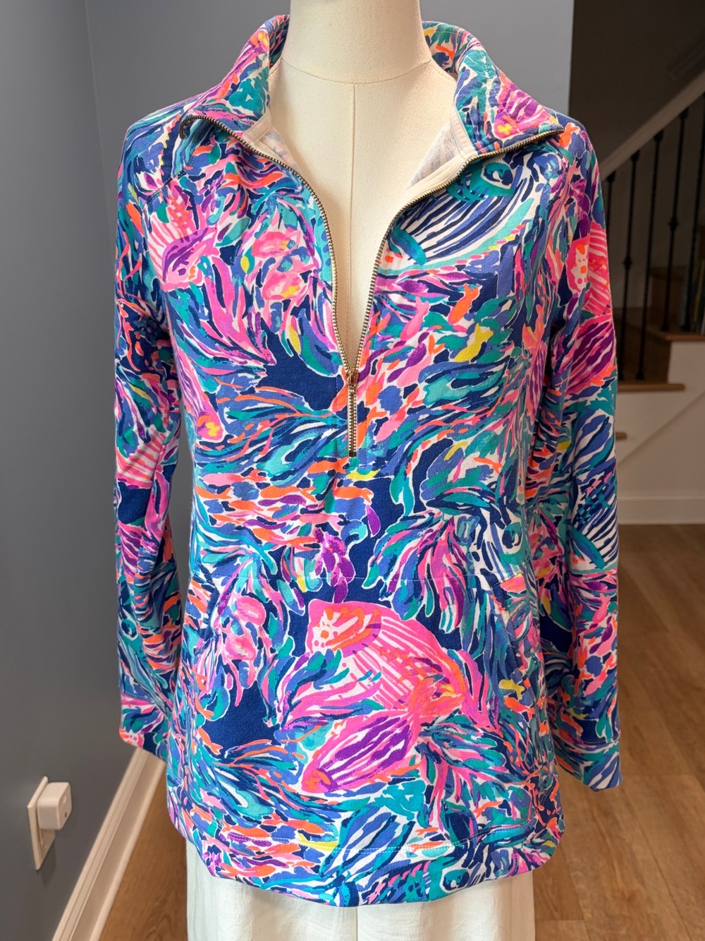 Lilly Pulitzer Luxletic Floral Half Zip Pullover Small Linen Blend